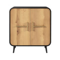 **Meuble de rangement contemporain en bois avec portes à rayures et poignées dorées**