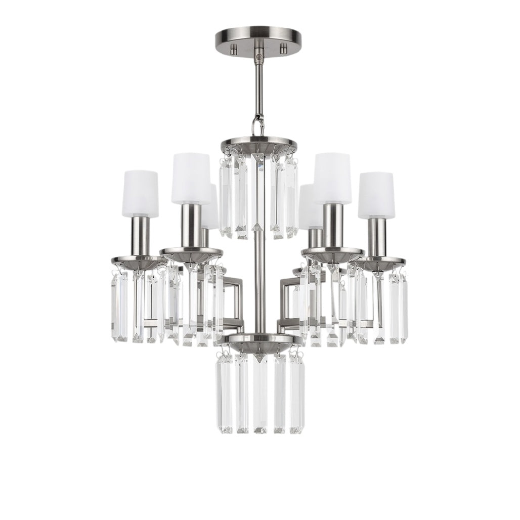 **Lustre moderne en métal et cristal, 8 lumières**